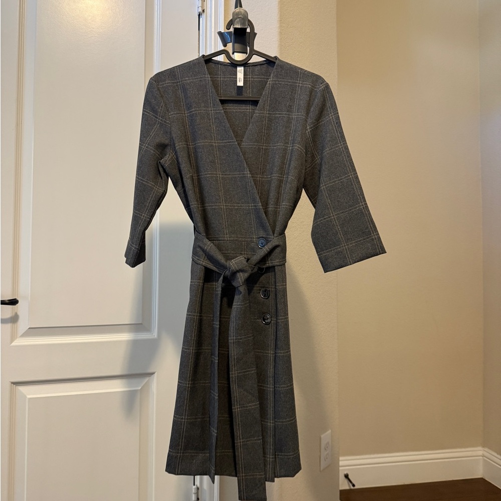 Mango Gray Plaid Wrap Dress
